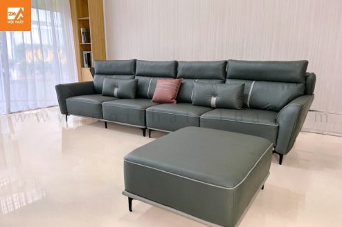 Sofa băng kèm đôn màu xanh A007