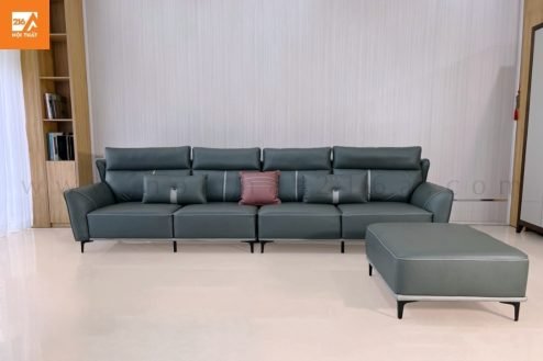 Sofa băng kèm đôn màu xanh A007