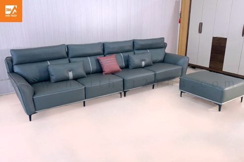 Sofa băng kèm đôn màu xanh A007