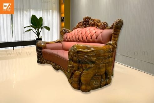 Sofa tân cổ điển da bò ý gỗ mun nhập khẩu