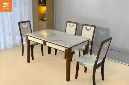 Bộ bàn ăn mặt đá chân gỗ 801 42 Bộ bàn ăn gỗ mặt đá nhập khẩu