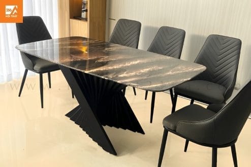 Bộ bàn ăn mặt đá 6 ghế chân gỗ 659