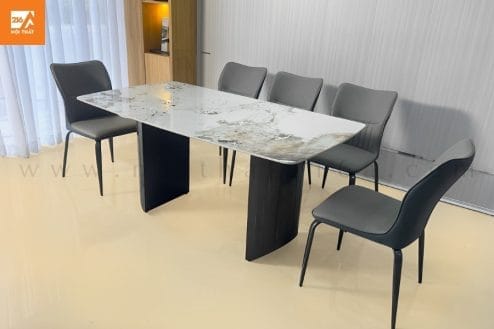 Bộ bàn ăn mặt đá ceramic 6 ghế