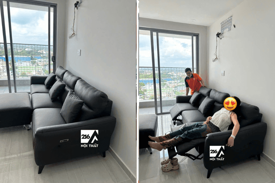 Bàn Giao Đơn Hàng Cao Cấp Cho Chị Khách Tại Bình Dương: Sofa Chỉnh Điện Đặt Màu Theo Yêu Cầu và Bàn Đảo Bếp Chân Mica