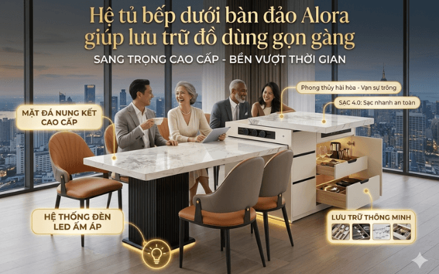 5 cách tối ưu bàn đảo bếp Alora cho không gian bếp nhỏ 2 He-tu-bep-duoi-ban-dao-Alora-giup-luu-tru-do-dung-gon-gang