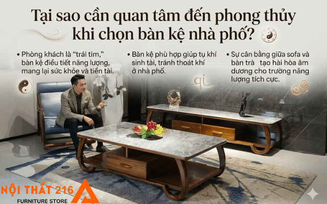 Cách chọn bàn kệ phòng khách nhà phố hút tài lộc vận may 1 Tai-sao-can-quan-tam-den-phong-thuy-khi-chon-ban-ke-nha-pho