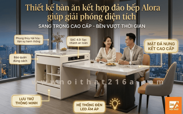 5 cách tối ưu bàn đảo bếp Alora cho không gian bếp nhỏ 1 Thiet-ke-ban-an-ket-hop-dao-bep-Alora-giup-giai-phong-dien-tich