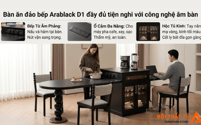 Bàn ăn đảo bếp Arablack D1 chân trụ màu đen 56 Ban-an-dao-bep-Arablack-D1-day-du-tien-nghi-voi-cong-nghe-am-ban