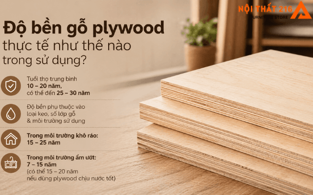 Độ bền gỗ Plywood có tốt không? Tuổi thọ và cách chọn 2026 2 Độ bền gỗ plywood thực tế như thế nào trong sử dụng