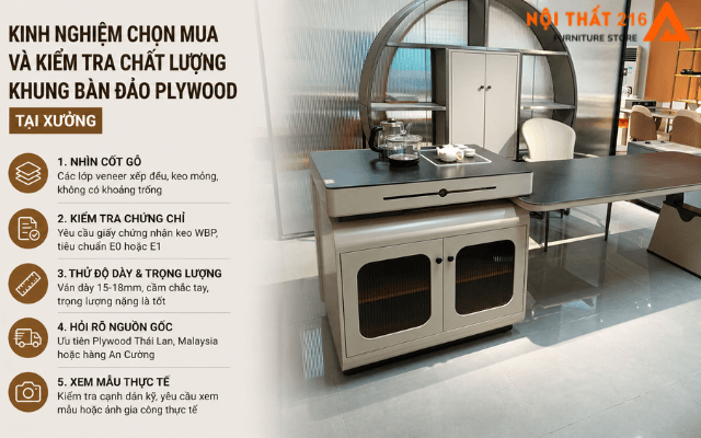 Gỗ Plywood chống ẩm làm khung bàn ăn đảo bếp có tốt không? 6 Kinh-nghiem-chon-mua-va-kiem-tra-chat-luong-khung-ban-dao-Plywood-chong-am-tai-xuong