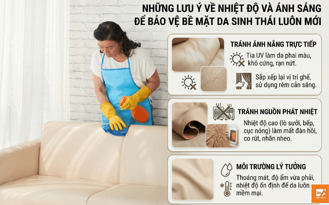 Vệ sinh sofa da sinh thái hướng dẫn chi tiết chuẩn 2026 5 Nhung-luu-y-ve-nhiet-do-va-anh-sang-de-bao-ve-be-mat-da-sinh-thai-luon-moi
