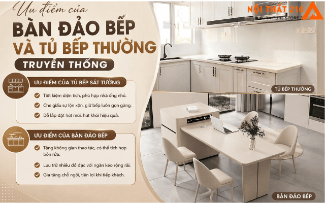 7 lý do nên đầu tư bàn đảo bếp thay vì chỉ làm tủ bếp thường 4 Uu-diem-cua-ban-dao-bep-va-tu-bep-thuong-truyen-thong