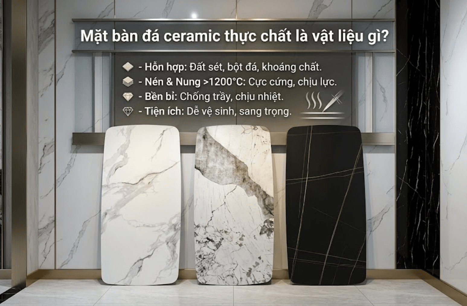 Mặt bàn đá ceramic là gì? Ưu nhược điểm & có nên mua không? 1 Mat-ban-da-ceramic-thuc-chat-la-vat-lieu-gi