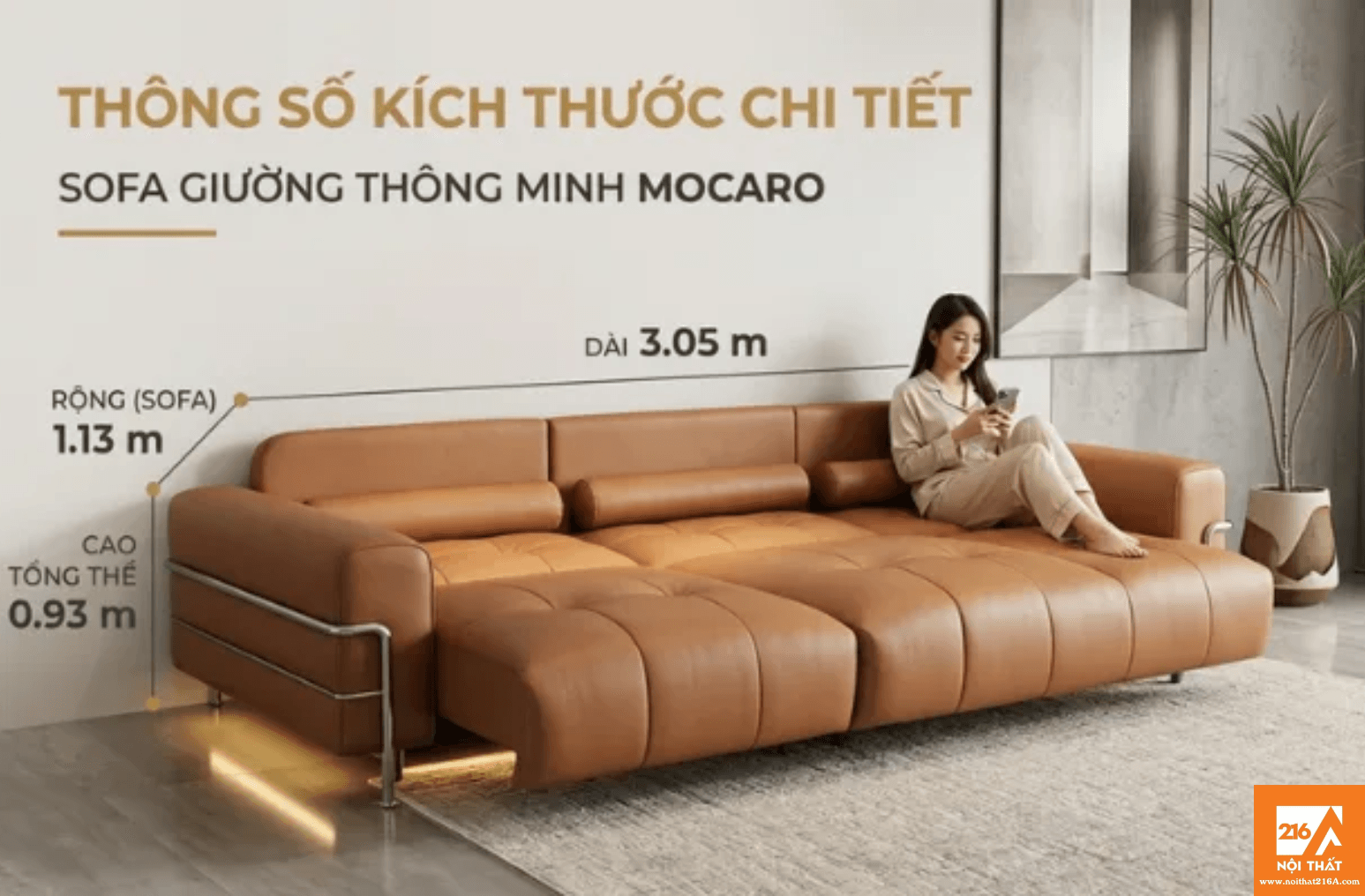 15+ Mẫu sofa giường đẹp 2026 đáng mua nhất và cách chọn chuẩn 4 Sofa-giuong-Mocaro-N1-mau-nau-retro