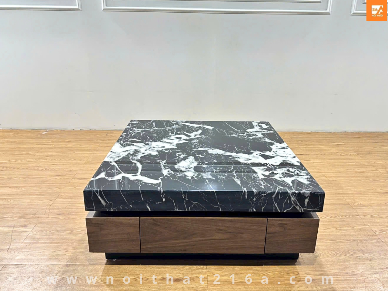 Bàn trà vuông đá kết hợp gỗ BT11 ghép cạnh dày